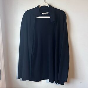 Misook Black Open Front Knit Cardigan Long Sleeve Minimalist Office Sz L